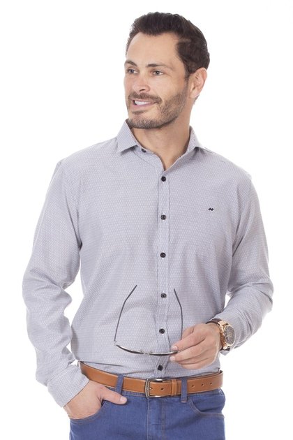 Camisa social masculina Slim tricoline diferenciada Manga Longa