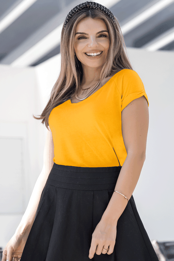 02f0029 camiseta feminina basica lisa hiatto viscose amarelo