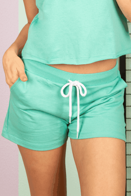 07f0001 shorts feminino de moletinho liso hiatto turquesa