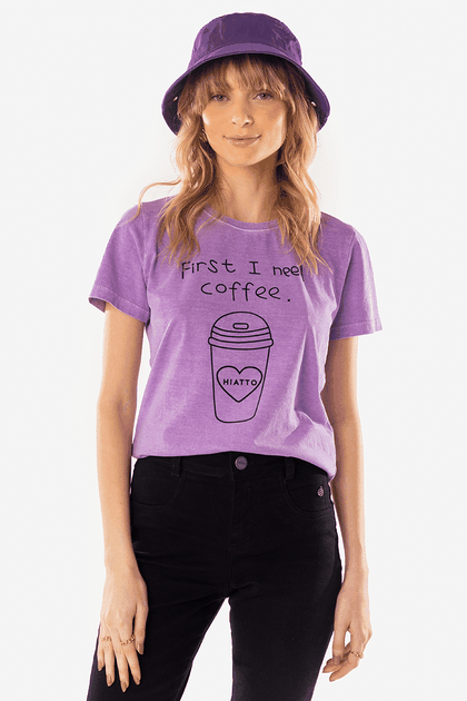 Camiseta Feminina Estonada First Coffe Hiatto