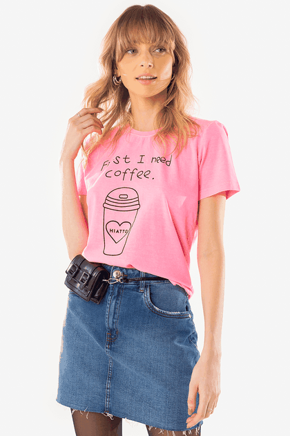 Camiseta Feminina Estonada First Coffe Hiatto