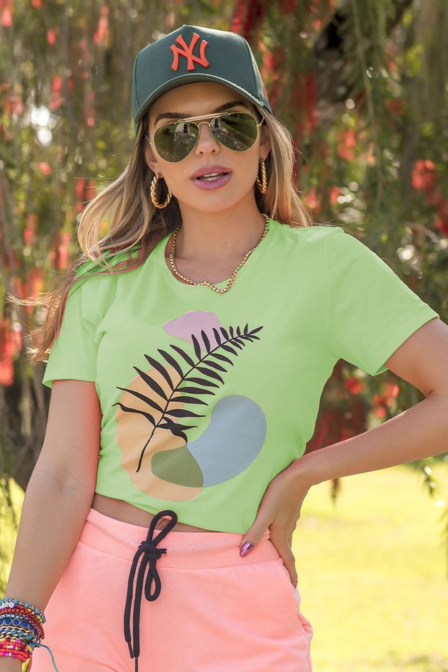 02f0122 Camiseta Feminina hiatto sheet verde neon